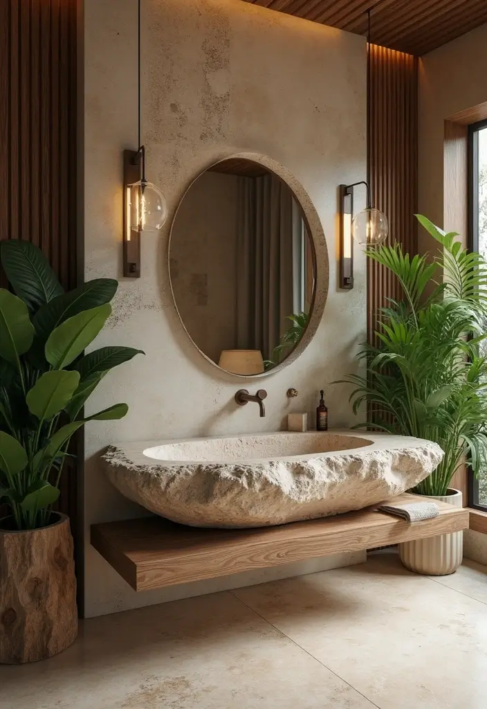 28 Cool Sinks Bathroom Designs That Stand Out - 1. The Natural Stone Wonder