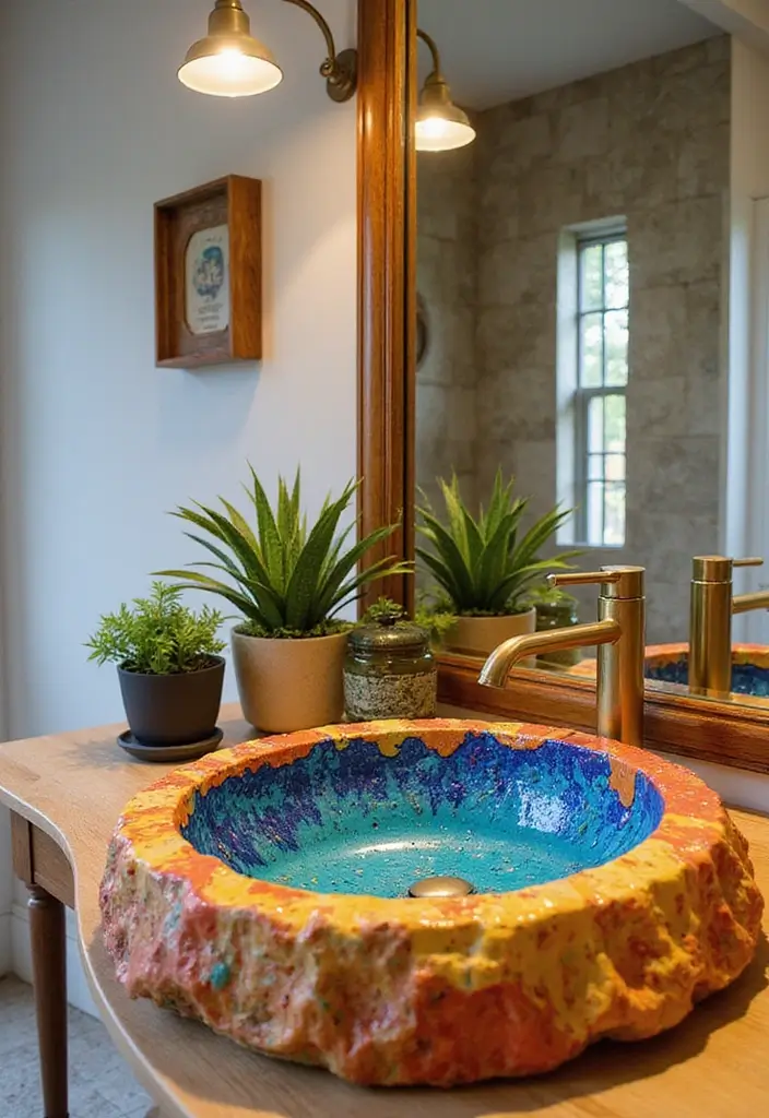 28 Cool Sinks Bathroom Designs That Stand Out - 15. Pop of Color with Resin Sinks