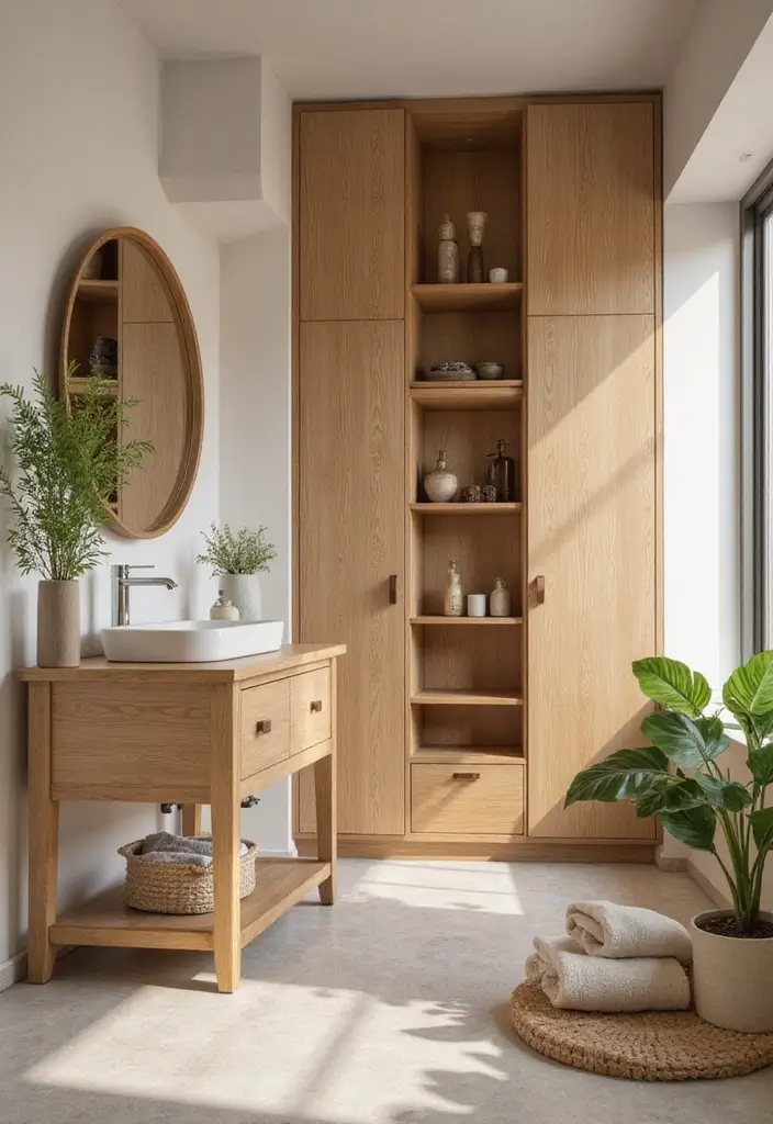 28 Modern Bathroom Cabinet Ideas That Elevate Storage - 1. Eco-Friendly Bamboo Cabinets