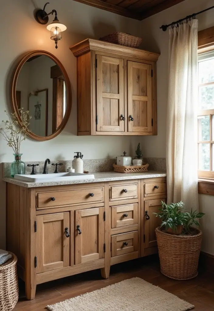 28 Modern Bathroom Cabinet Ideas That Elevate Storage - 13. Rustic Farmhouse Style Cabinets
