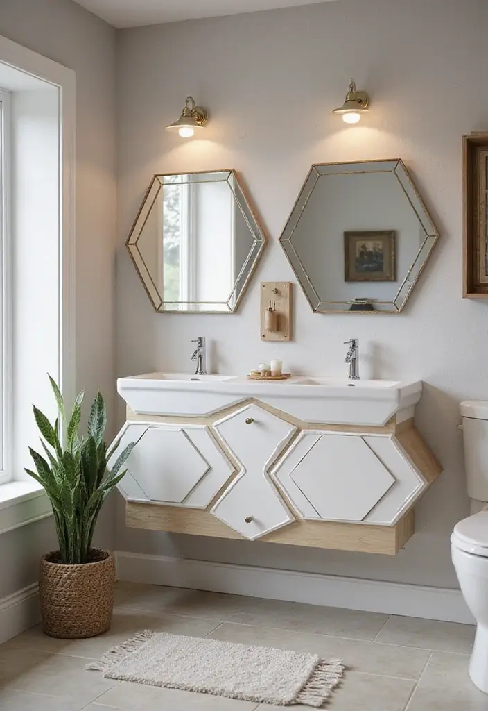 28 Modern Bathroom Cabinet Ideas That Elevate Storage - 23. Trendy Hexagonal Cabinets