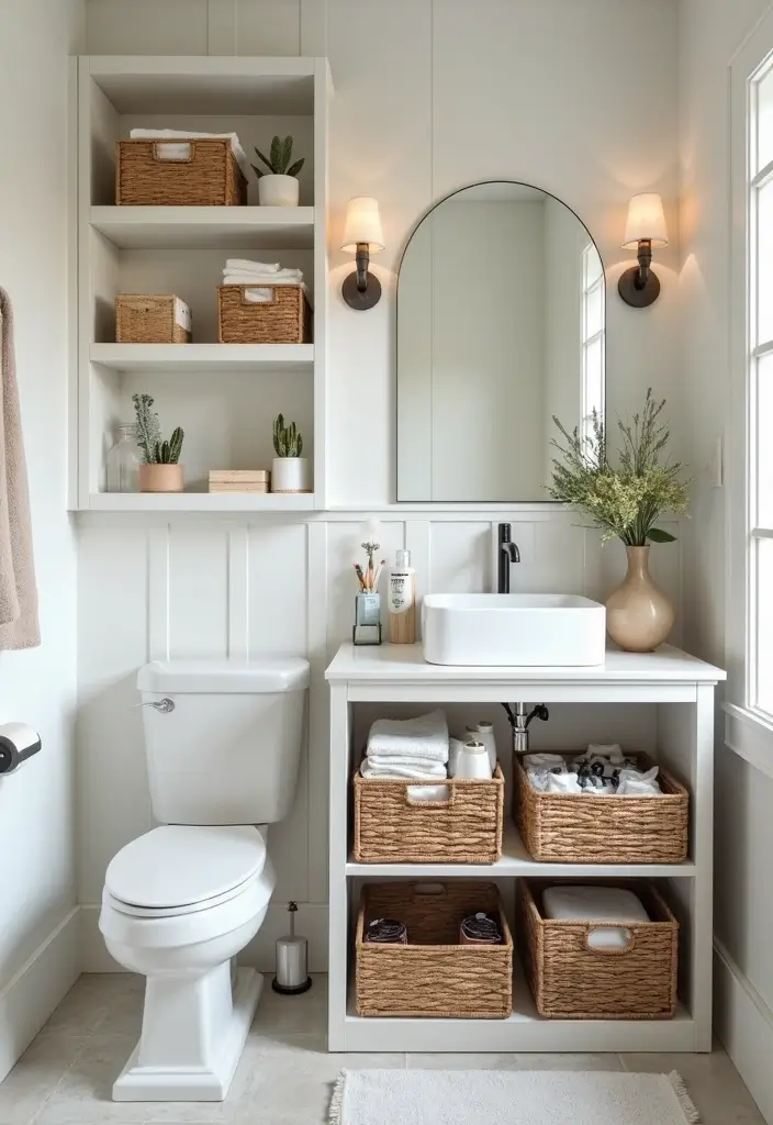 28 Modern Bathroom Cabinet Ideas That Elevate Storage - 28. Stylish Storage Bins & Baskets