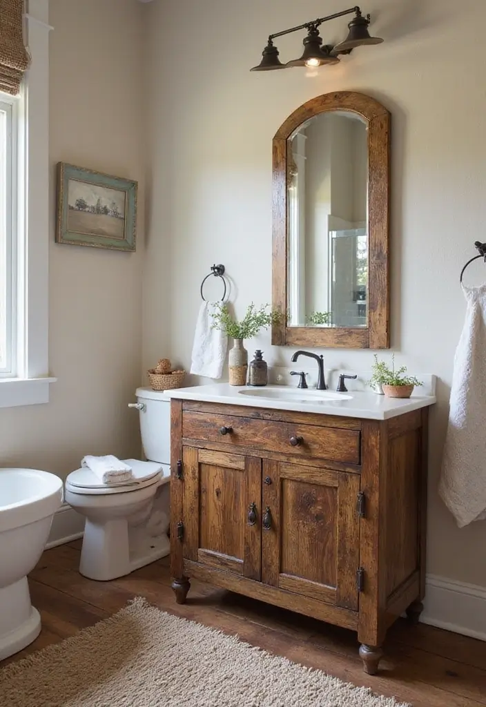 28 Modern Bathroom Cabinet Ideas That Elevate Storage - 3. Vintage Reclaimed Wood Cabinets