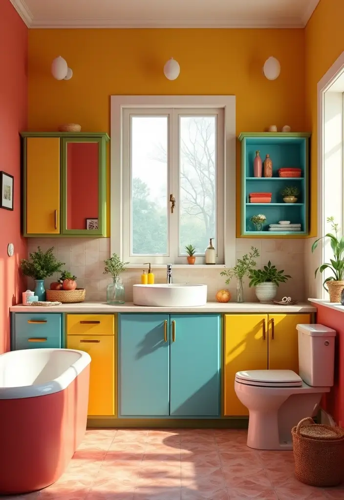 28 Modern Bathroom Cabinet Ideas That Elevate Storage - 9. Colorful Cabinets