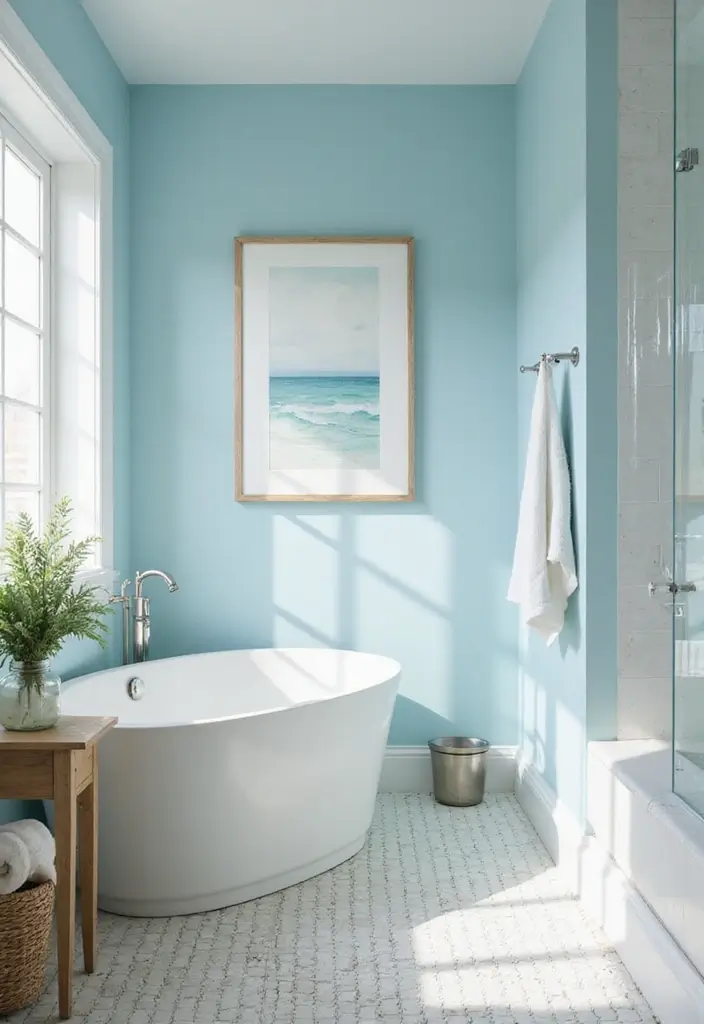 28 Paint Colors for Bathroom That Set the Mood - 4. Gentle Sky Blue