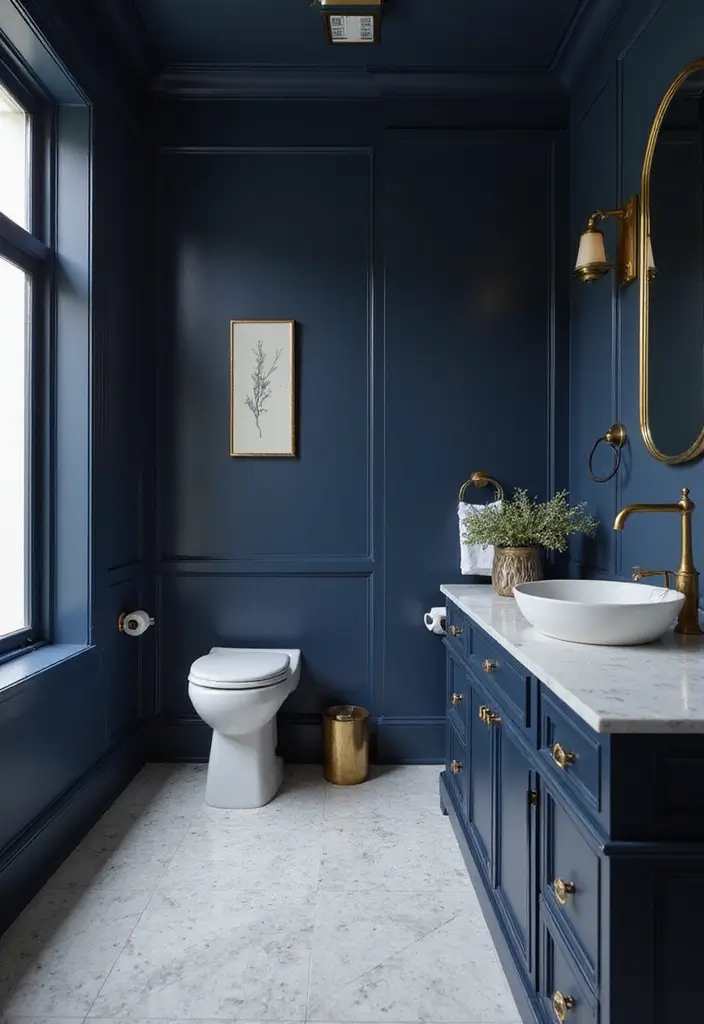 28 Paint Colors for Bathroom That Set the Mood - 9. Deep Navy Blue