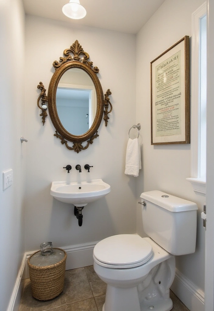 28 Small Powder Bathroom Ideas That Feel Expensive - 11. Vintage Touches