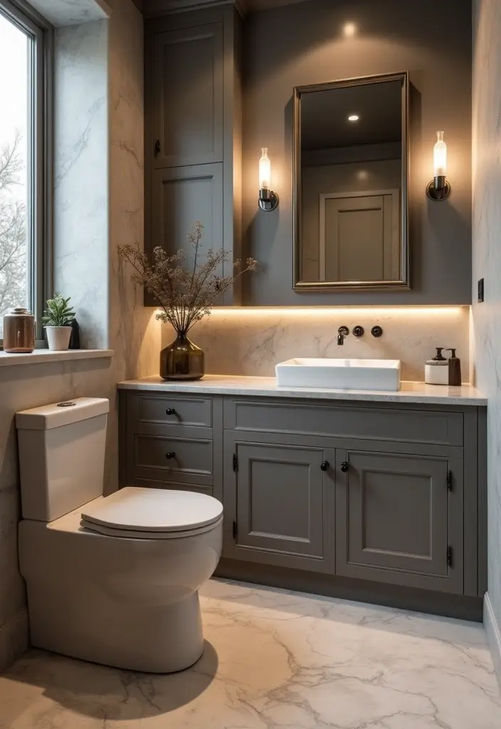 28 Small Powder Bathroom Ideas That Feel Expensive - 12. Monochromatic Magic