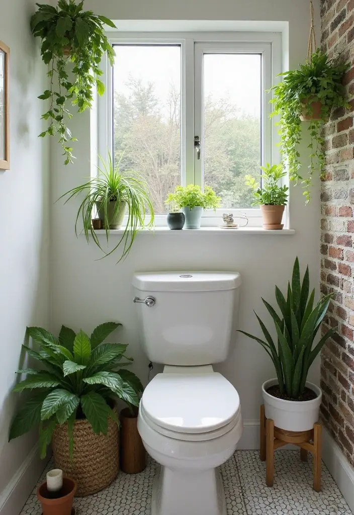 28 Small Powder Bathroom Ideas That Feel Expensive - 17. Greenery and Plants