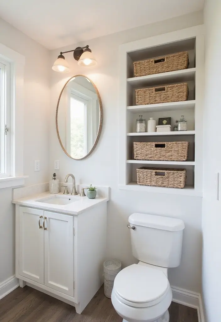 28 Small Powder Bathroom Ideas That Feel Expensive - 18. Customized Storage