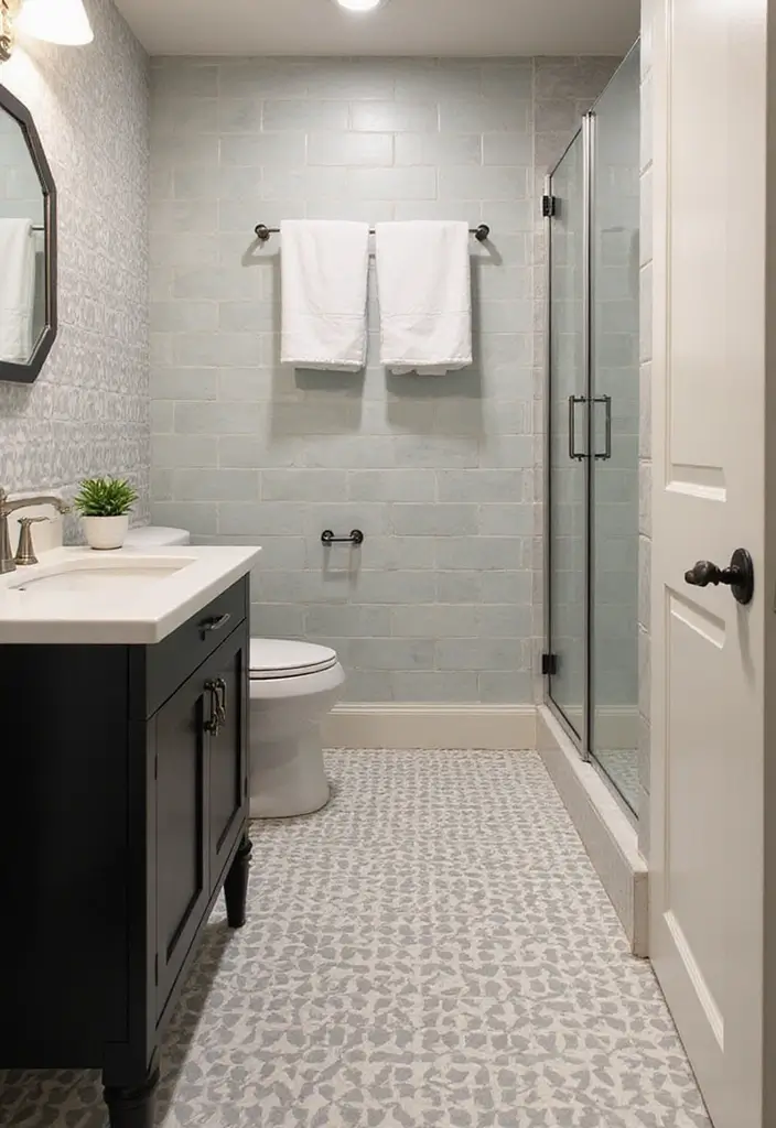 28 Small Powder Bathroom Ideas That Feel Expensive - 8. Creative Tile Patterns