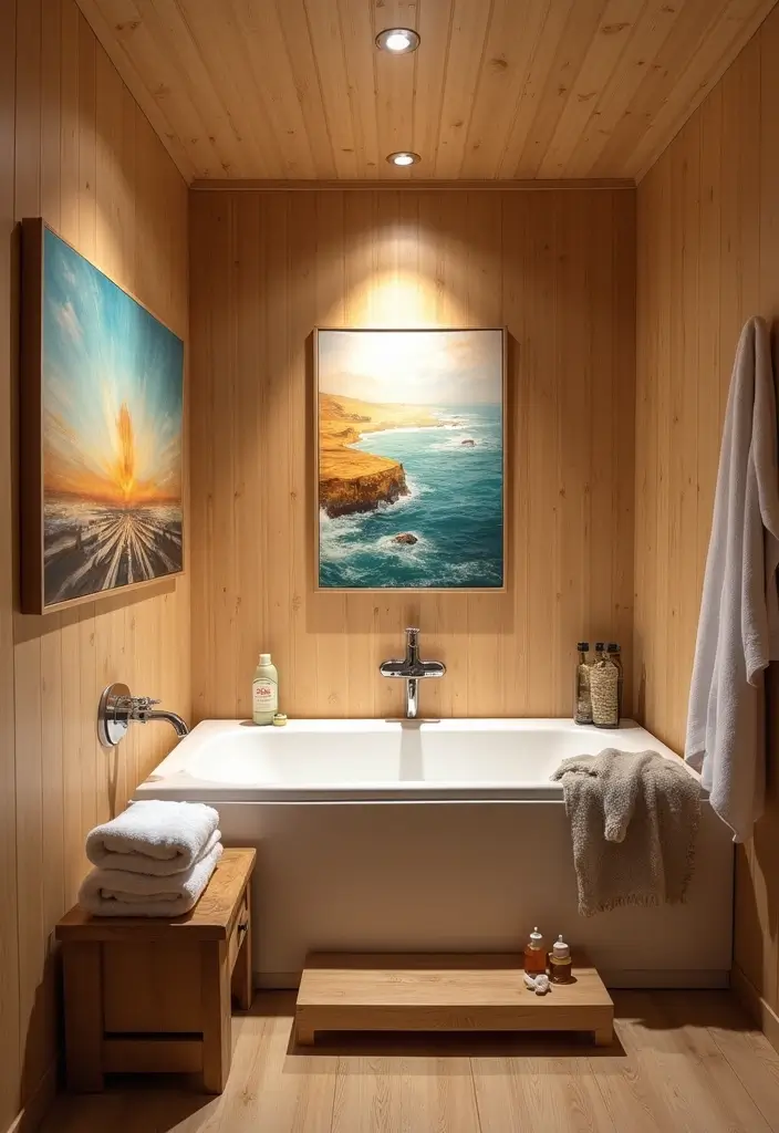 28 Steam Bathroom Ideas That Feel Spa-Worthy - 15. Artistic Artwork
