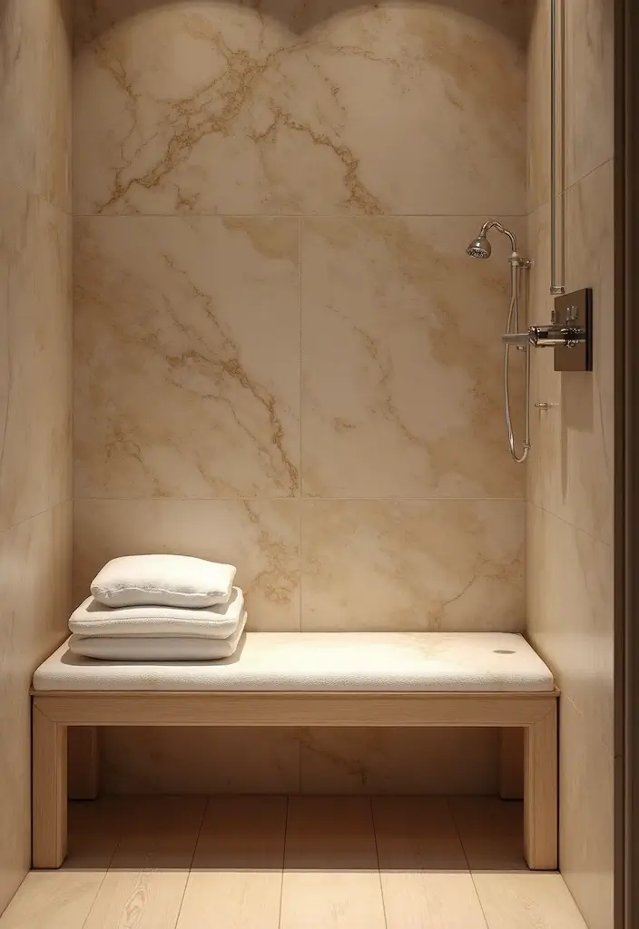 28 Steam Bathroom Ideas That Feel Spa-Worthy - 20. Luxurious Shower Benches