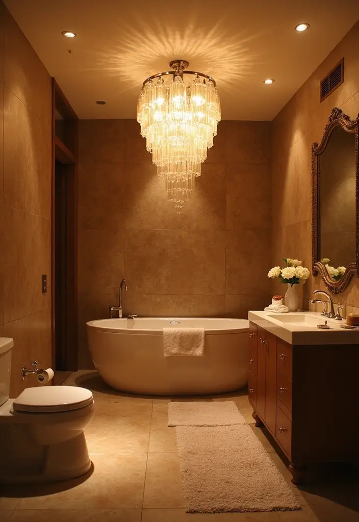 28 Steam Bathroom Ideas That Feel Spa-Worthy - 6. Statement Lighting