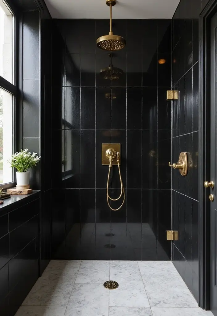 28 Timeless Bathroom Shower Tile Ideas That Age Gracefully - 10. Bold Black Tiles