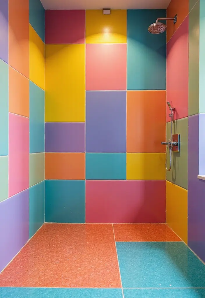 28 Timeless Bathroom Shower Tile Ideas That Age Gracefully - 23. Color-Blocked Tiles