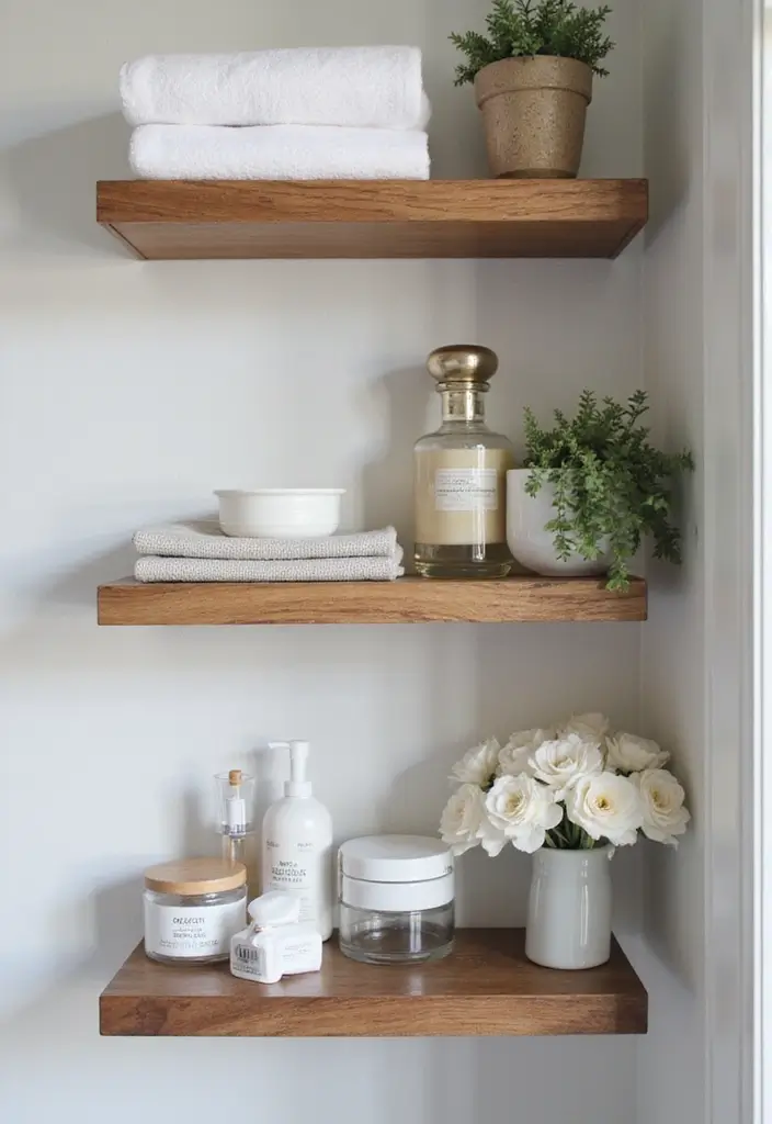 29 Bathroom Cabinet Ideas That Boost Functionality - 1. Floating Shelves for Minimalist Vibes