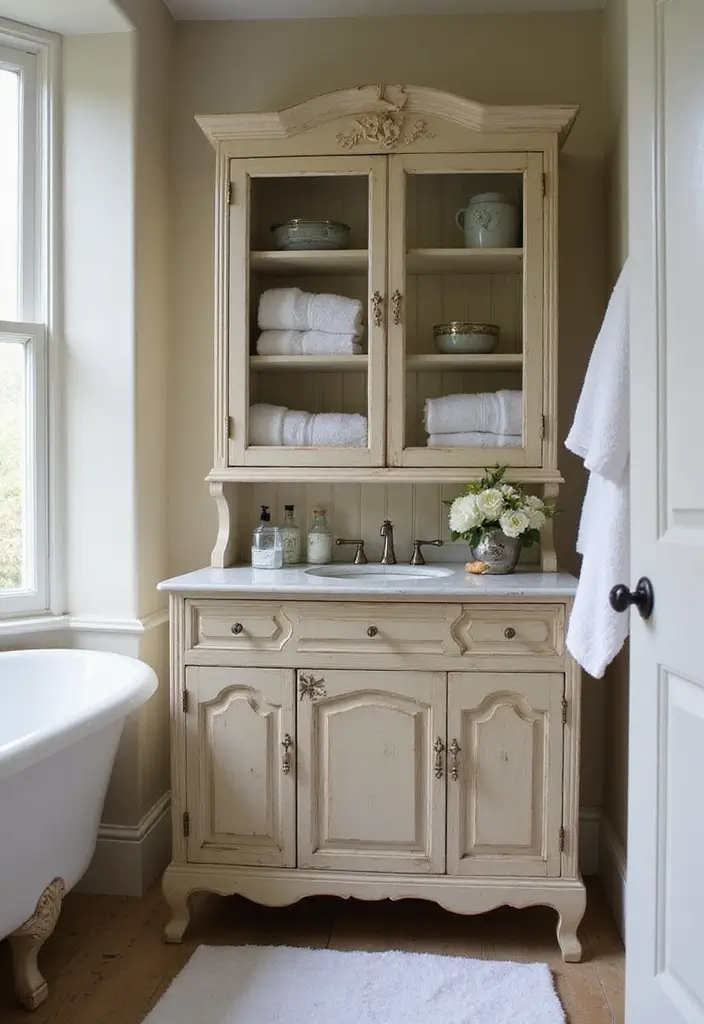 29 Bathroom Cabinet Ideas That Boost Functionality - 10. Vintage Cabinets for Charm