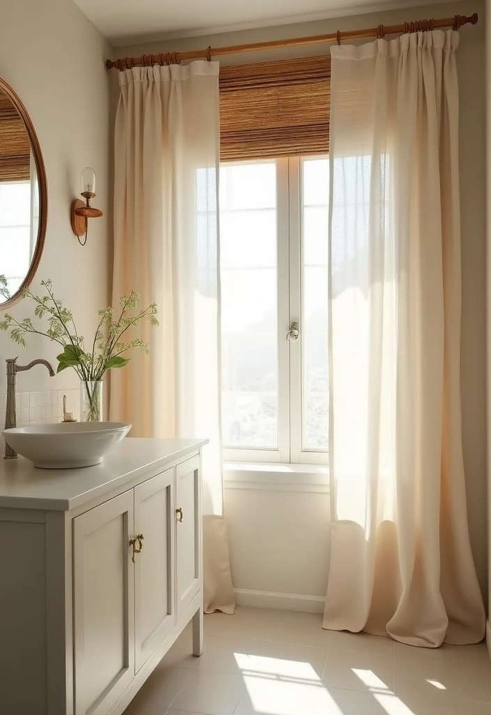 29 Bathroom Curtain Ideas That Add Privacy and Style - 1. Natural Linen Curtains