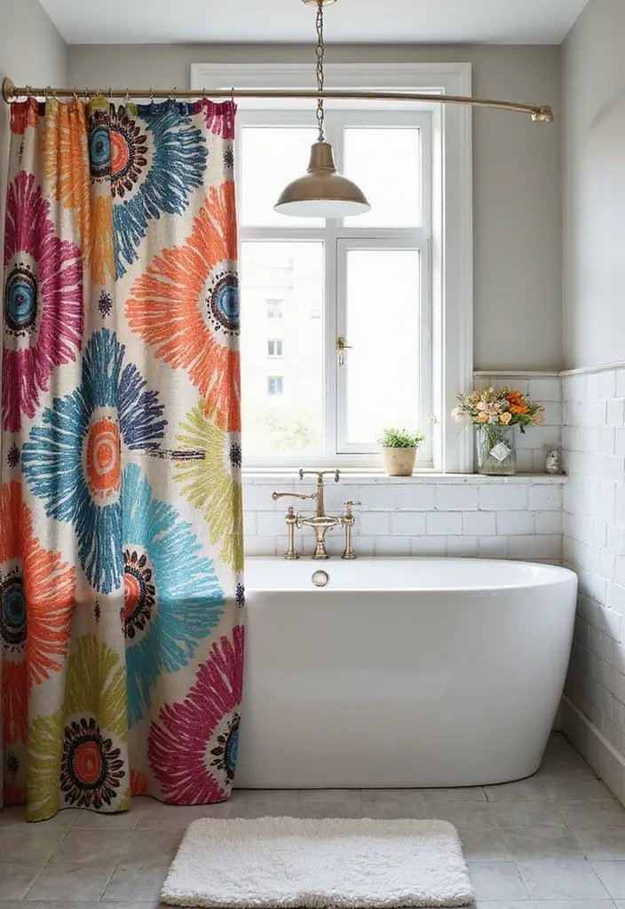 29 Bathroom Curtain Ideas That Add Privacy and Style - 11. Geometric Print Curtains