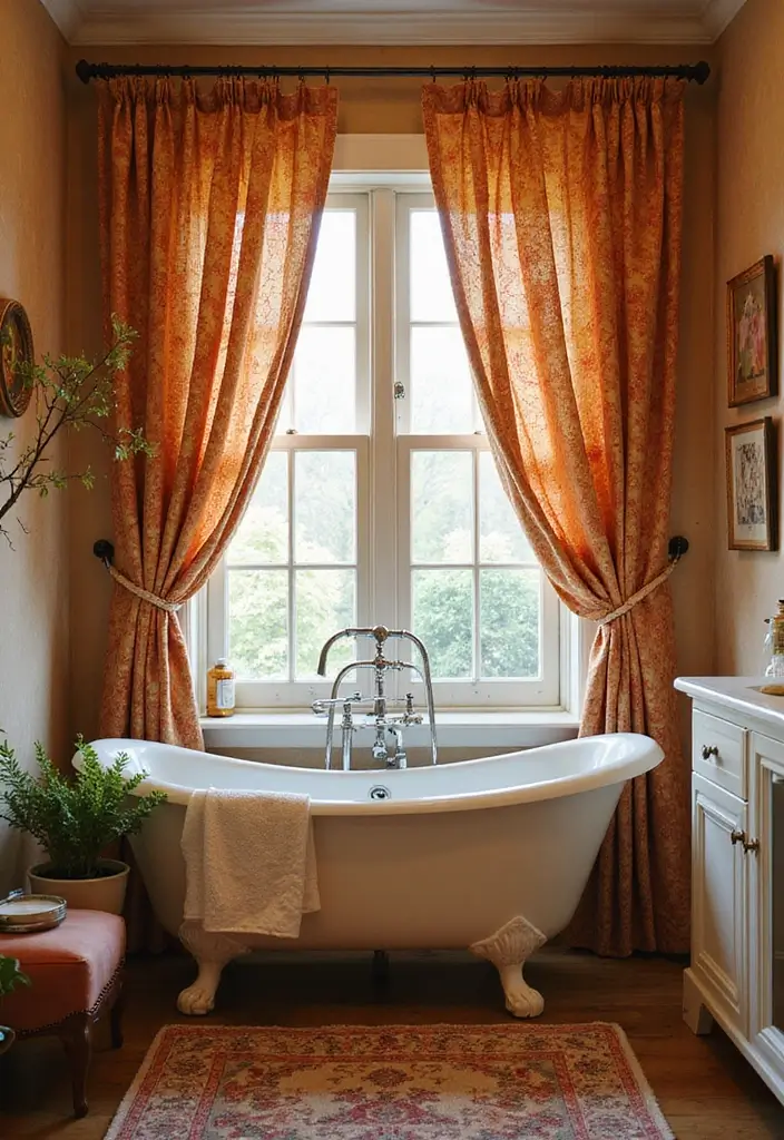 29 Bathroom Curtain Ideas That Add Privacy and Style - 13. Artistic Quilted Curtains
