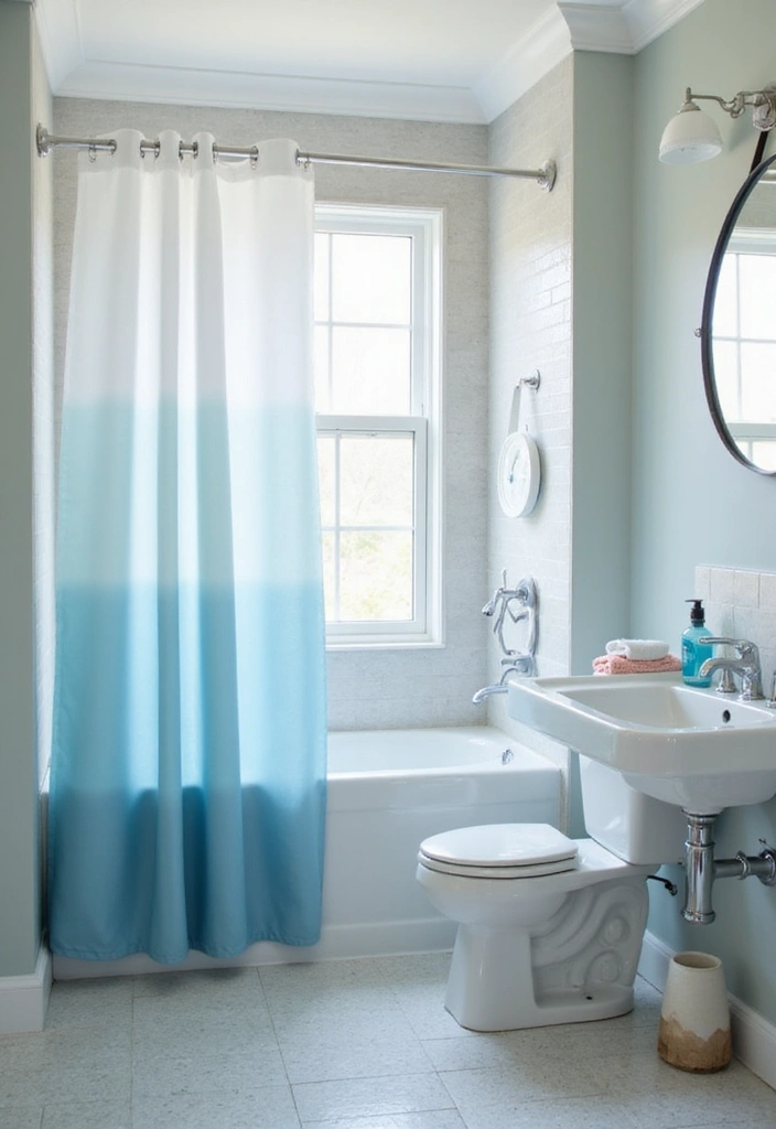 29 Bathroom Curtain Ideas That Add Privacy and Style - 14. Ombre Effect Curtains