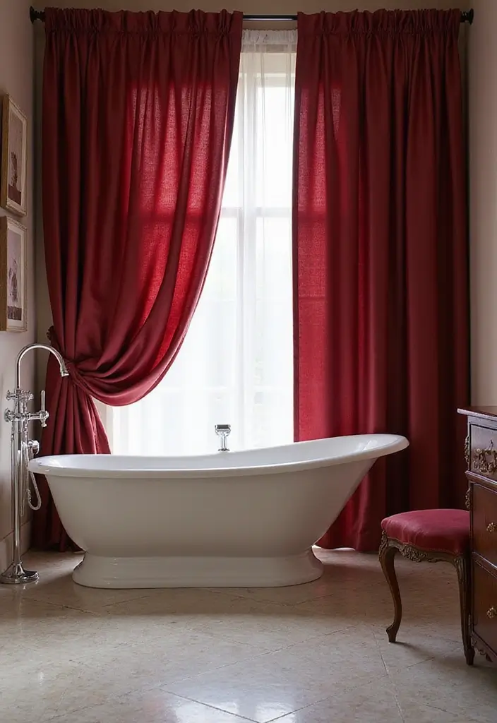 29 Bathroom Curtain Ideas That Add Privacy and Style - 17. Elegant Satin Curtains