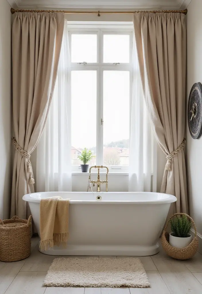 29 Bathroom Curtain Ideas That Add Privacy and Style - 24. Eco-Friendly Curtain Weights