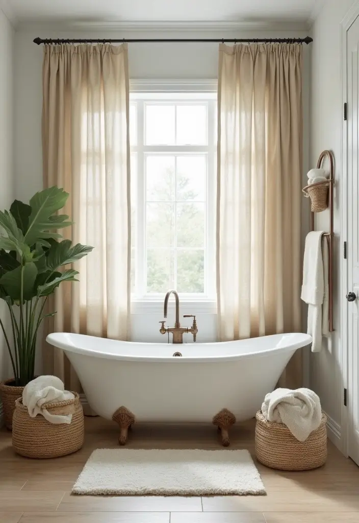 29 Bathroom Curtain Ideas That Add Privacy and Style - 28. Sustainable Fabric Options