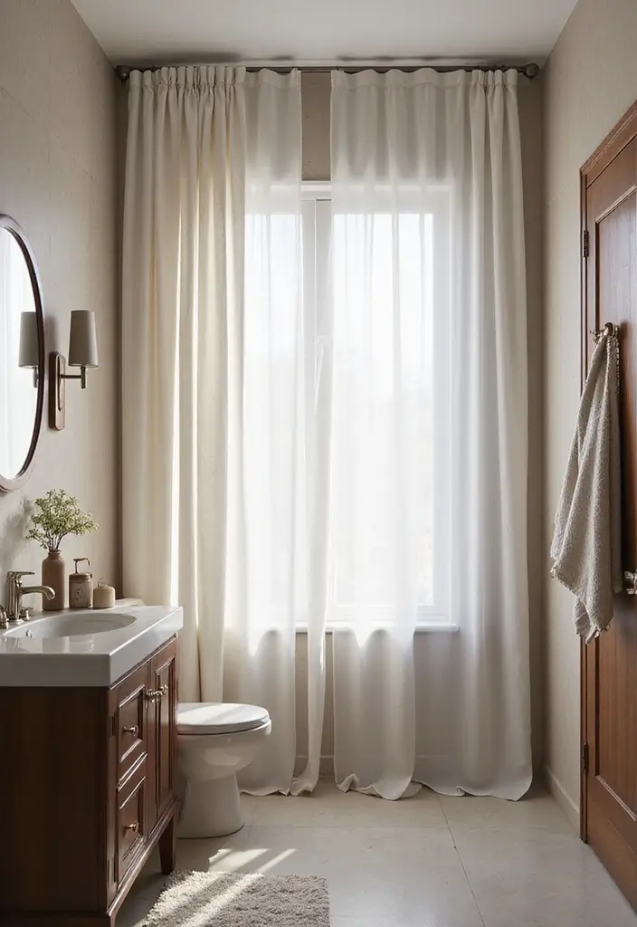 29 Bathroom Curtain Ideas That Add Privacy and Style - 29. Multi-Functional Curtains