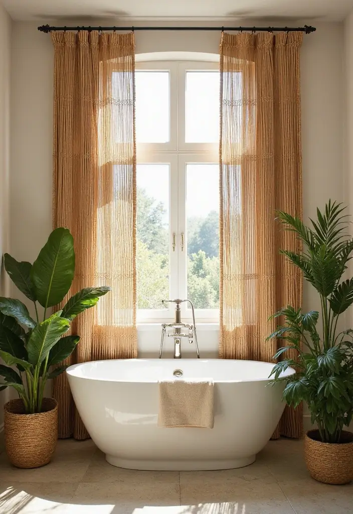 29 Bathroom Curtain Ideas That Add Privacy and Style - 5. Bamboo Curtains