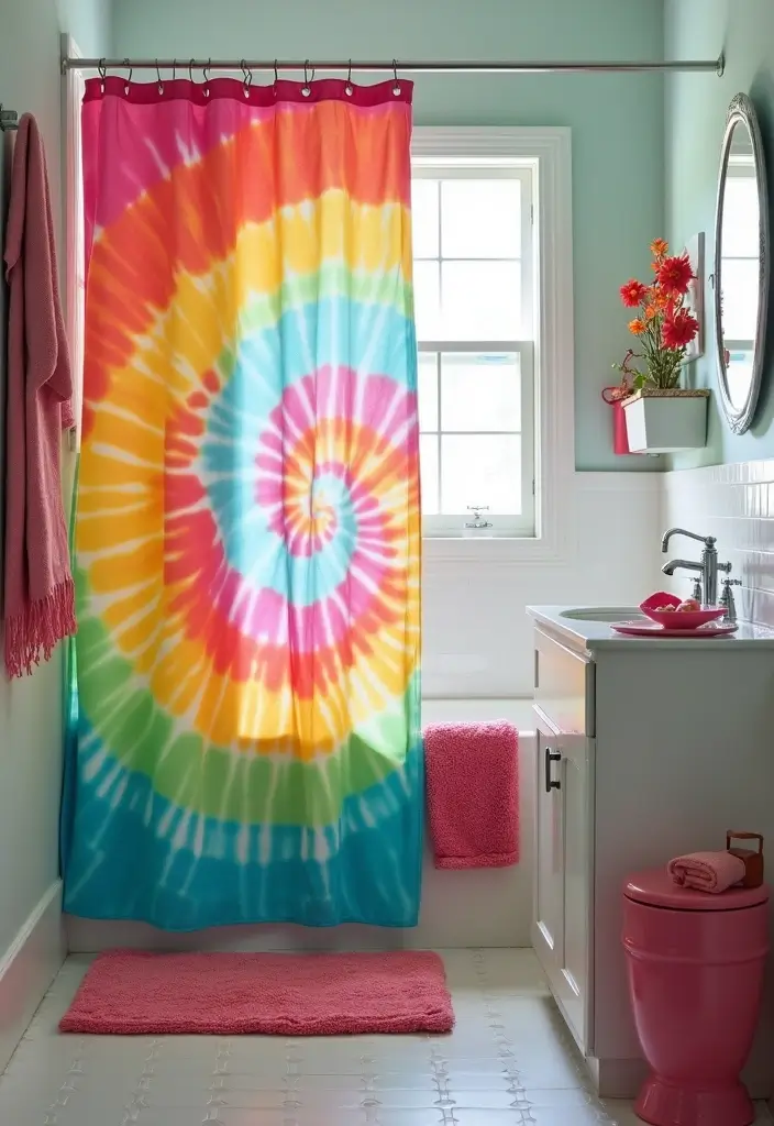 29 Bathroom Curtain Ideas That Add Privacy and Style - 6. Tie-Dye Shower Curtains