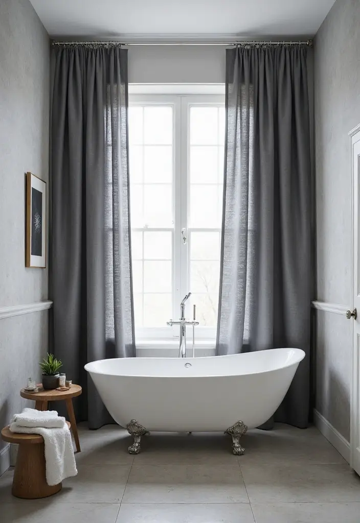 29 Bathroom Curtain Ideas That Add Privacy and Style - 9. Monochromatic Textured Curtains