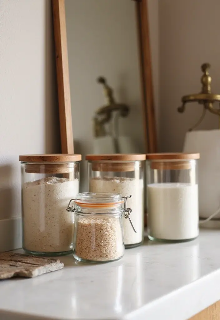 29 Bathroom Jars Ideas for Stylish Storage - 12. Glass Canisters
