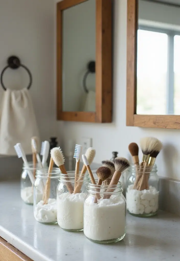 29 Bathroom Jars Ideas for Stylish Storage - 2. Mason Jar Organization