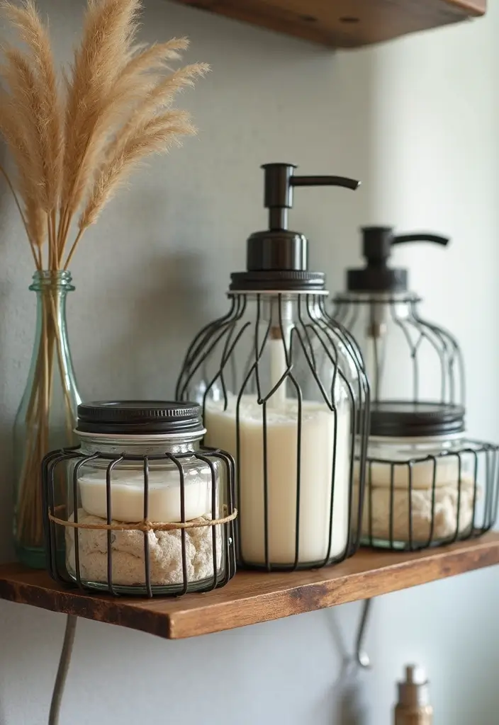 29 Bathroom Jars Ideas for Stylish Storage - 22. Wire-Caged Jars