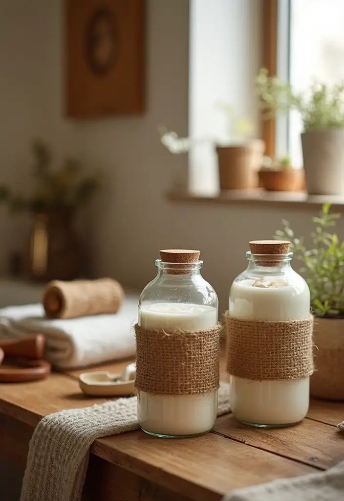 29 Bathroom Jars Ideas for Stylish Storage - 23. Eco-Friendly Jute-Wrapped Jars
