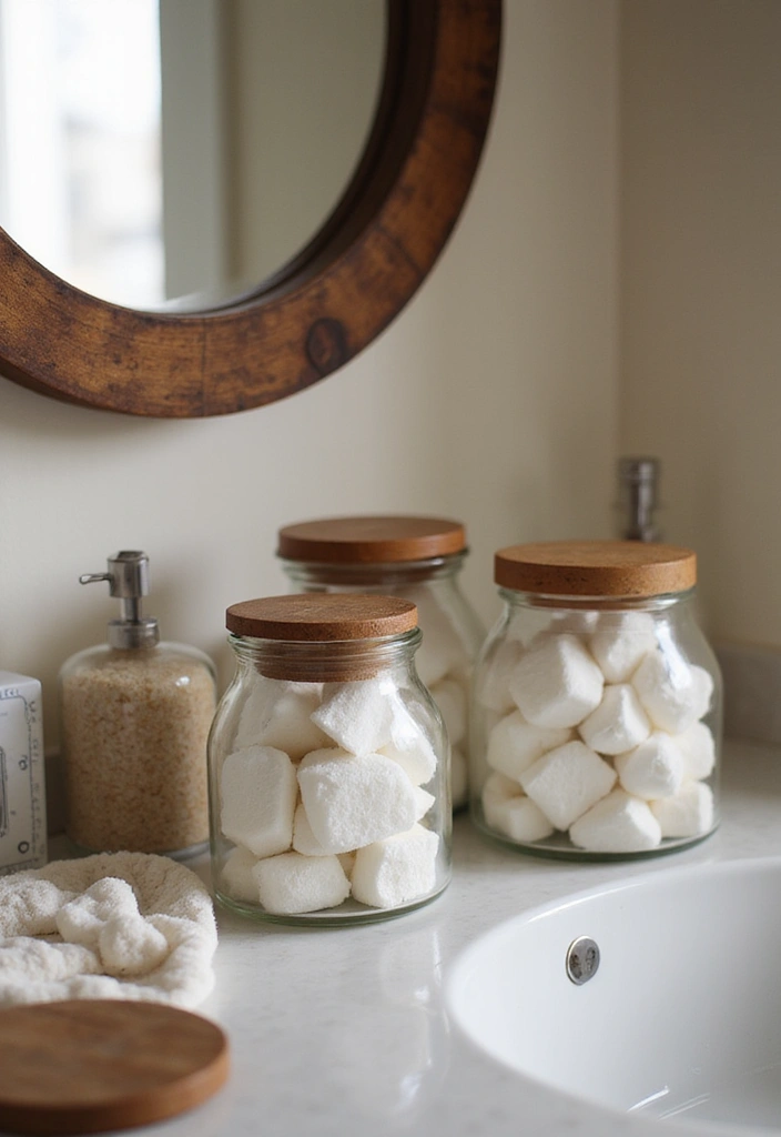 29 Bathroom Jars Ideas for Stylish Storage - 27. Wooden Lid Jars