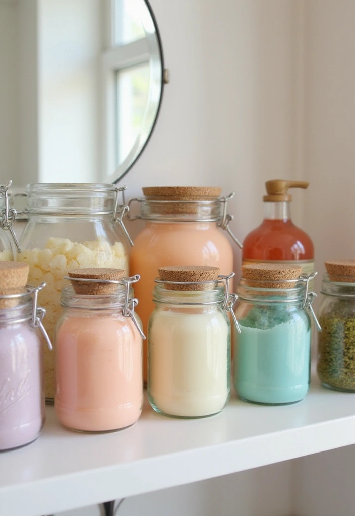 29 Bathroom Jars Ideas for Stylish Storage - 7. Color-Coded Jar System