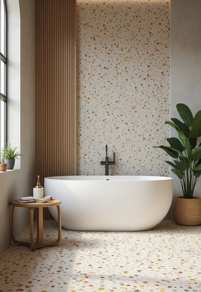 29 Bathroom Tiles Design Ideas for Small Spaces That Impress - 11. Eco-Friendly Terrazzo Tiles