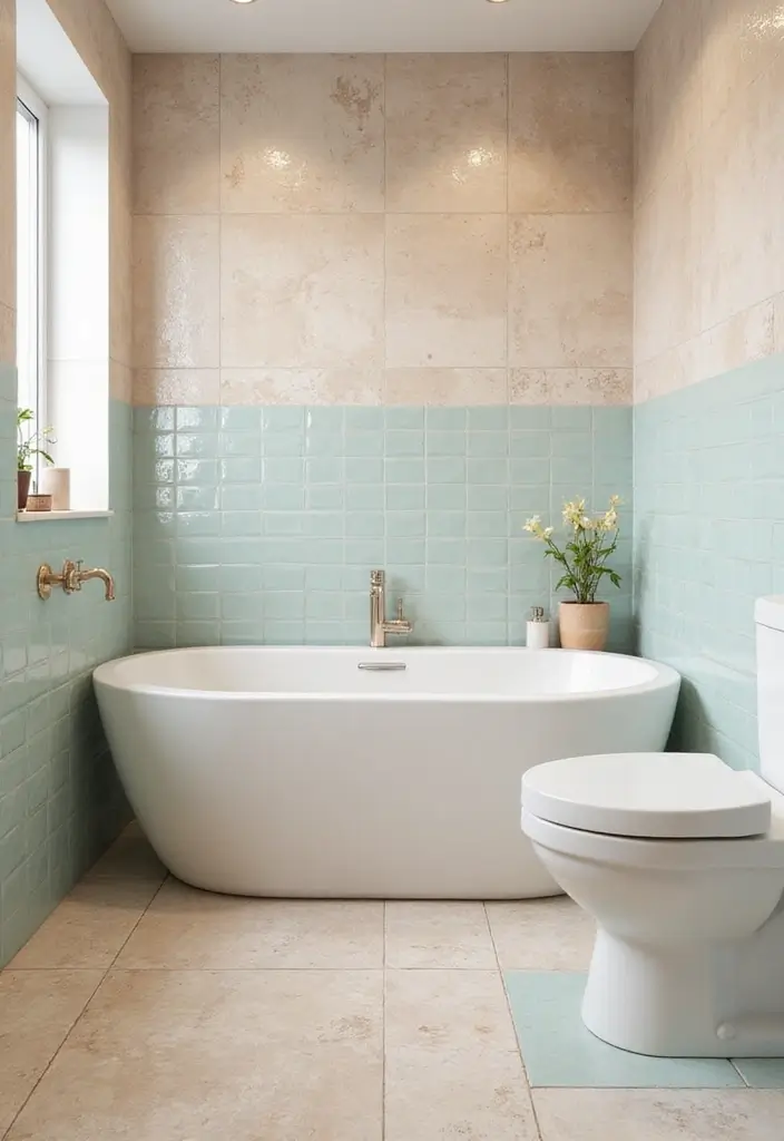 29 Bathroom Tiles Design Ideas for Small Spaces That Impress - 15. Soft Pastel Tiles