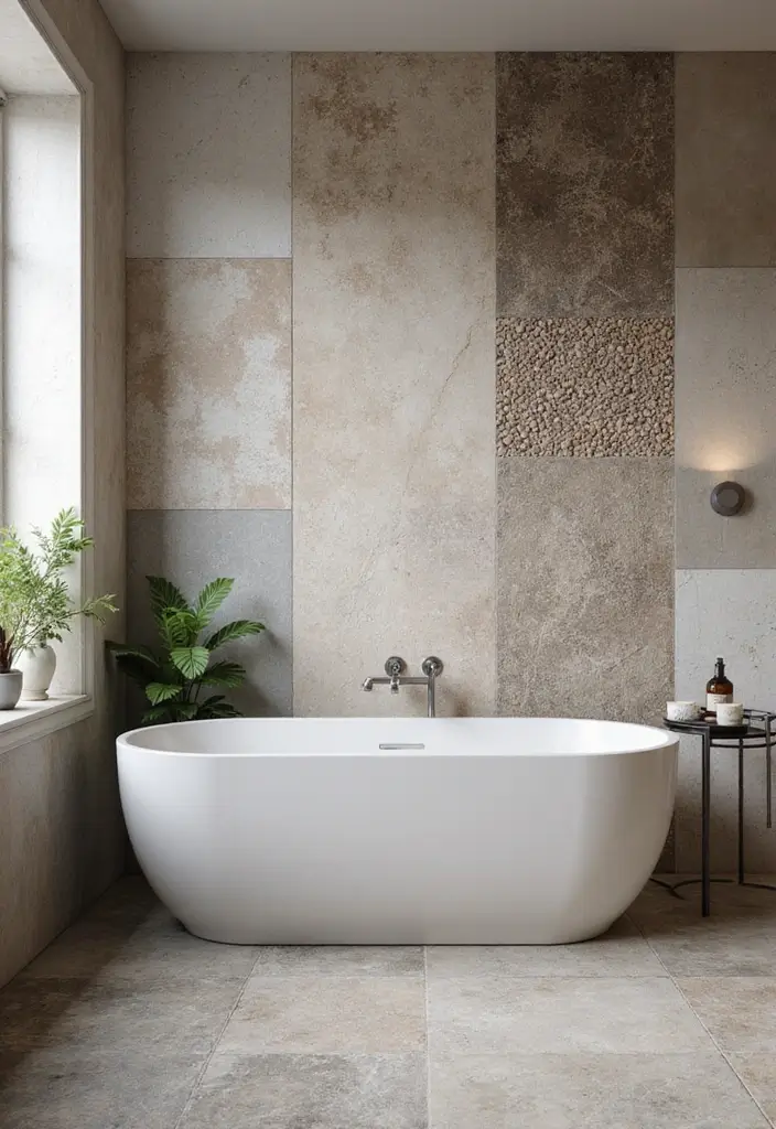 29 Bathroom Tiles Design Ideas for Small Spaces That Impress - 19. Mixed Materials Tiles