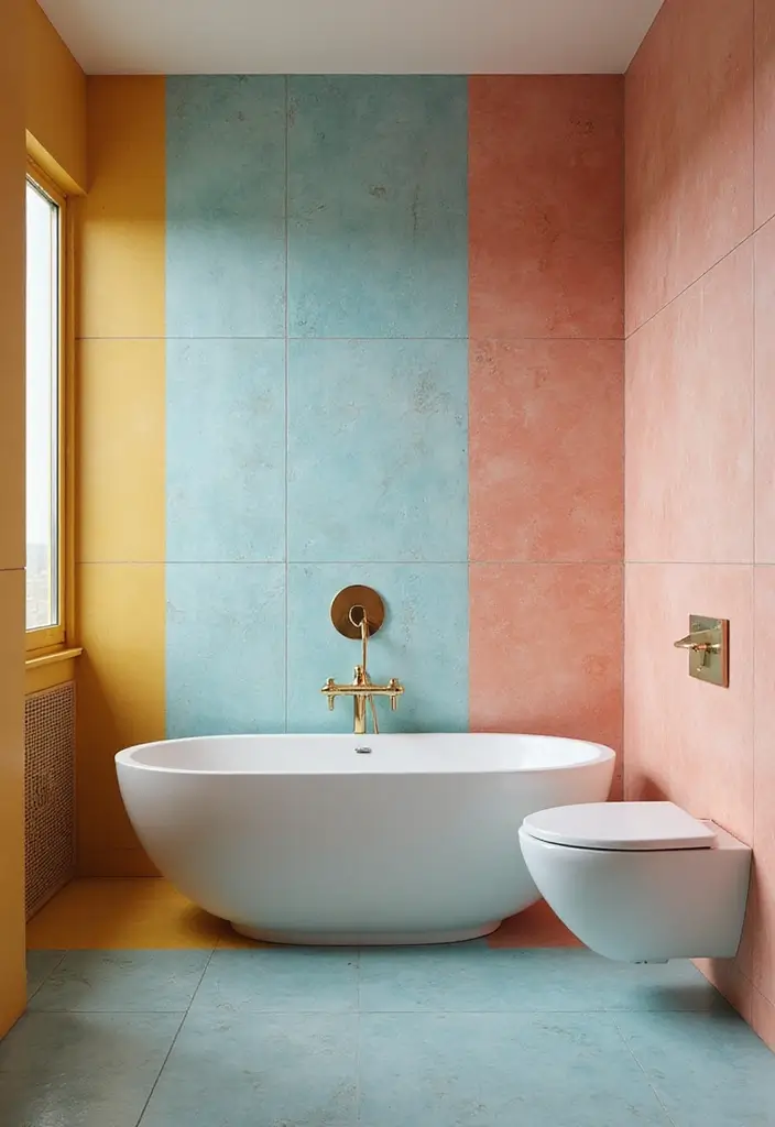 29 Bathroom Tiles Design Ideas for Small Spaces That Impress - 21. Color-Blocking Tiles