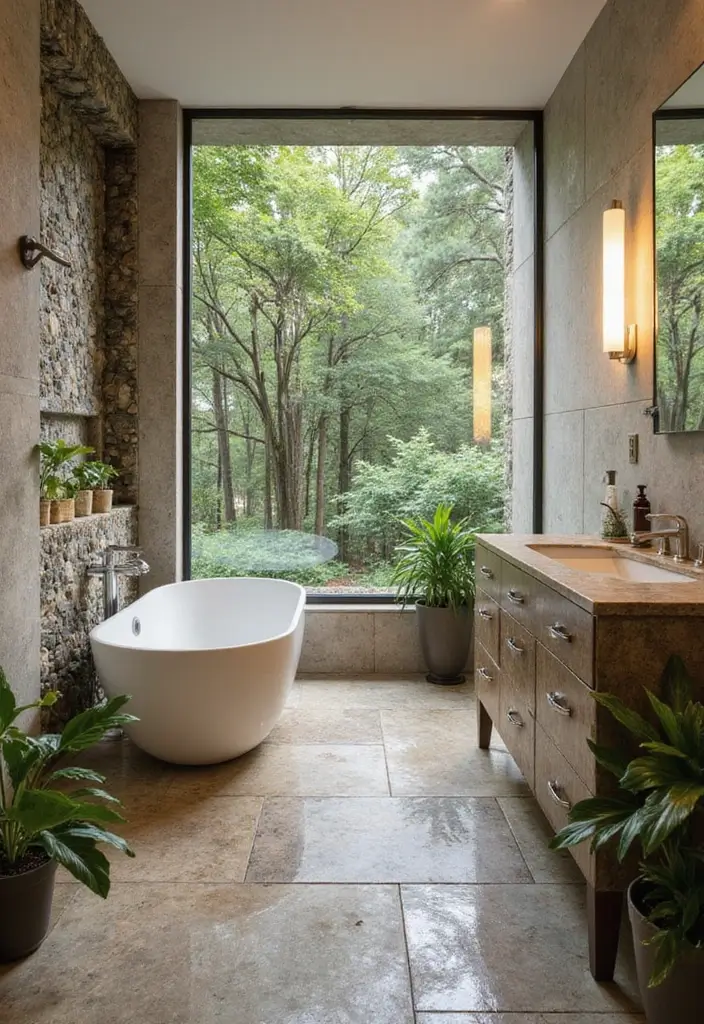 29 Bathroom Tiles Design Ideas for Small Spaces That Impress - 24. Outdoor-Inspired Tiles