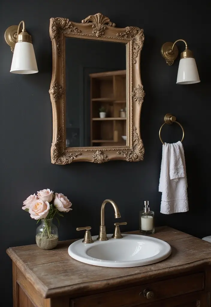 29 Black Farmhouse Bathroom Ideas That Blend Rustic and Modern - 2. Vintage Accents
