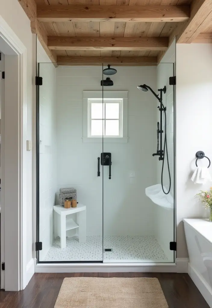 29 Black Farmhouse Bathroom Ideas That Blend Rustic and Modern - 20. Modern Farmhouse Shower Designs