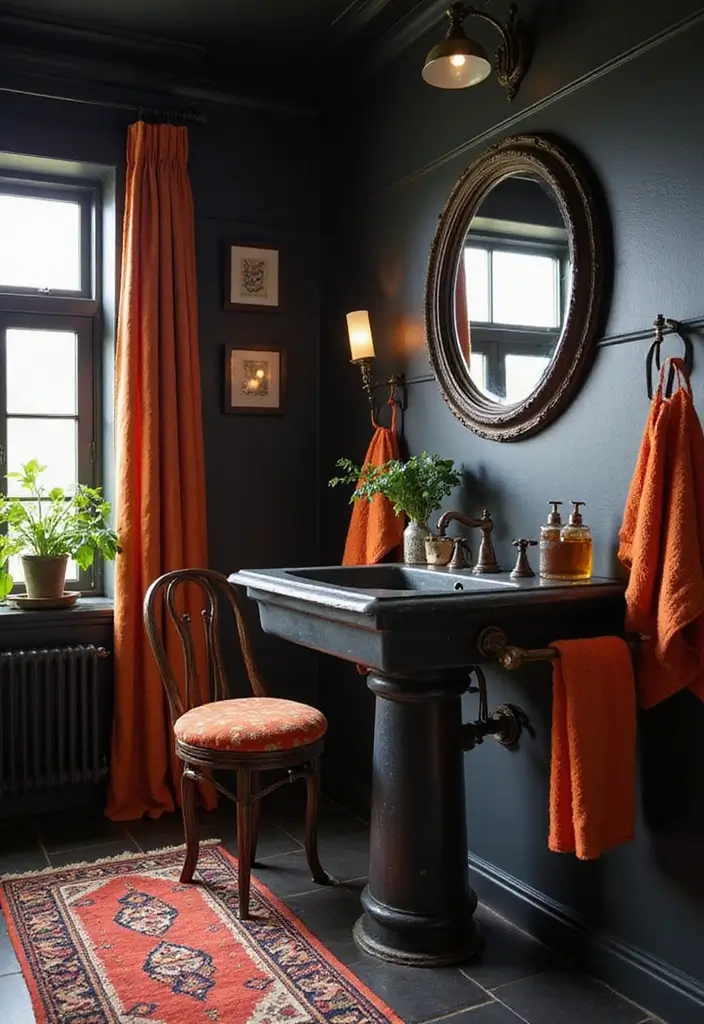 29 Black Farmhouse Bathroom Ideas That Blend Rustic and Modern - 21. Use of Colorful Accessories