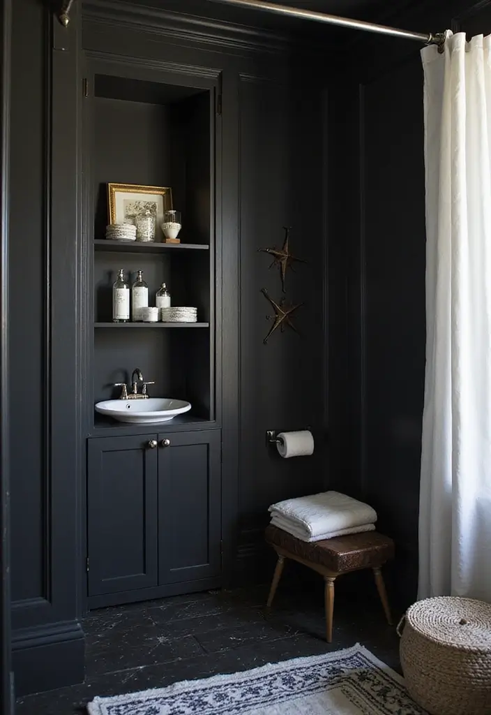 29 Black Farmhouse Bathroom Ideas That Blend Rustic and Modern - 25. Chic Shower Nooks