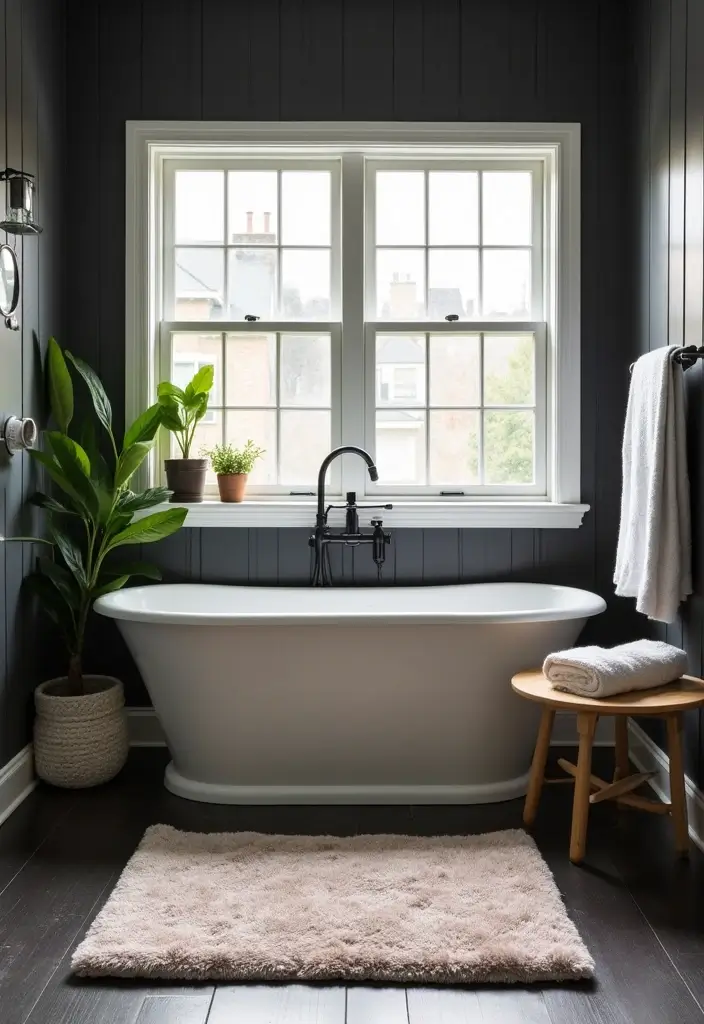 29 Black Farmhouse Bathroom Ideas That Blend Rustic and Modern - 26. Cozy Bath Mats