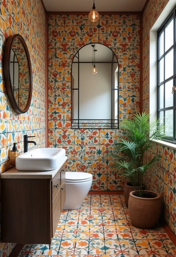 29 Boho Small Bathroom Ideas That Feel Effortlessly Cool - 10. Artistic Tiles